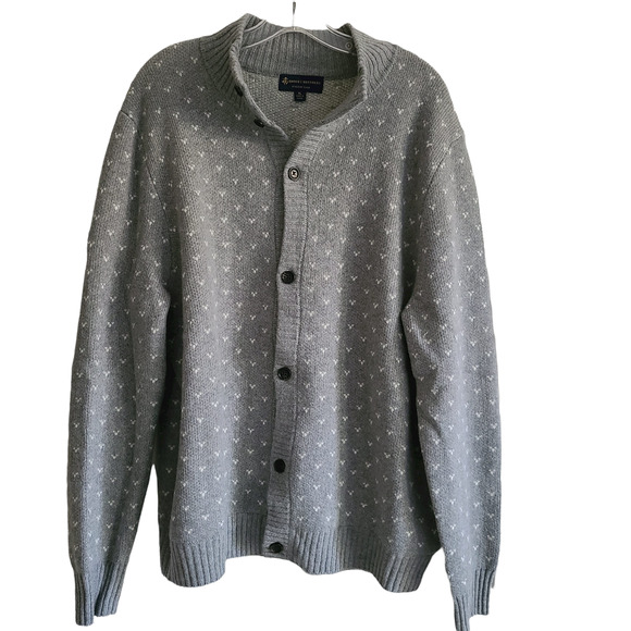Brooks Brothers Other - BROOKS BROTHERS Merino Wool Blend Gray Cream Print Cardigan Men's Size XL